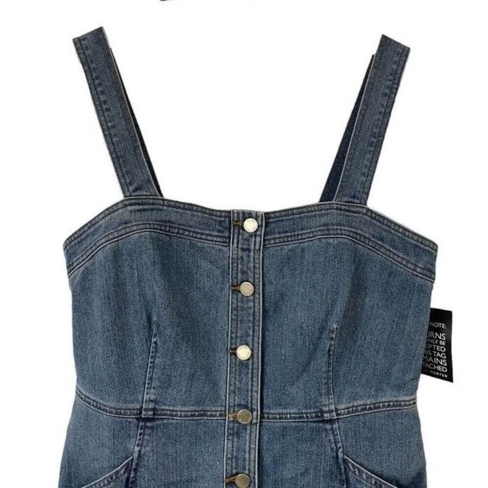 Michael Kors Stretch Denim Dress Pockets Straps Overalls Preppy 90s Size 12 NEW - Picture 4 of 13